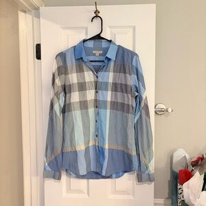 Burberry Brit Blue Check Plaid Button Front Shirt Women’s Medium
